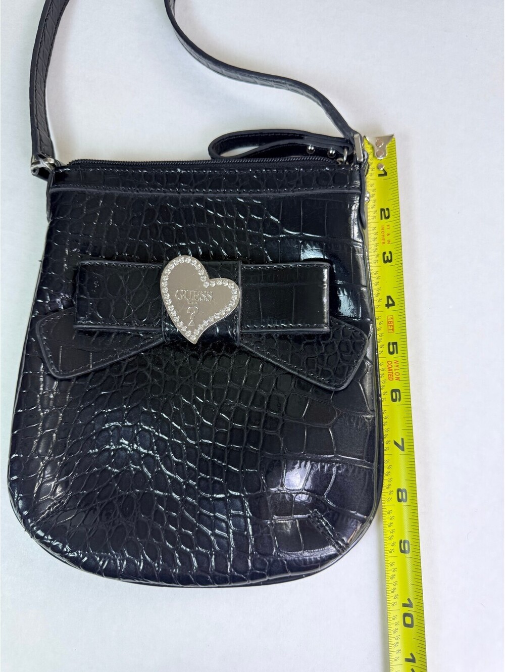 Vintage Y2K GUESS Croc Rhinestone Heart Crossbody Bag - Gem